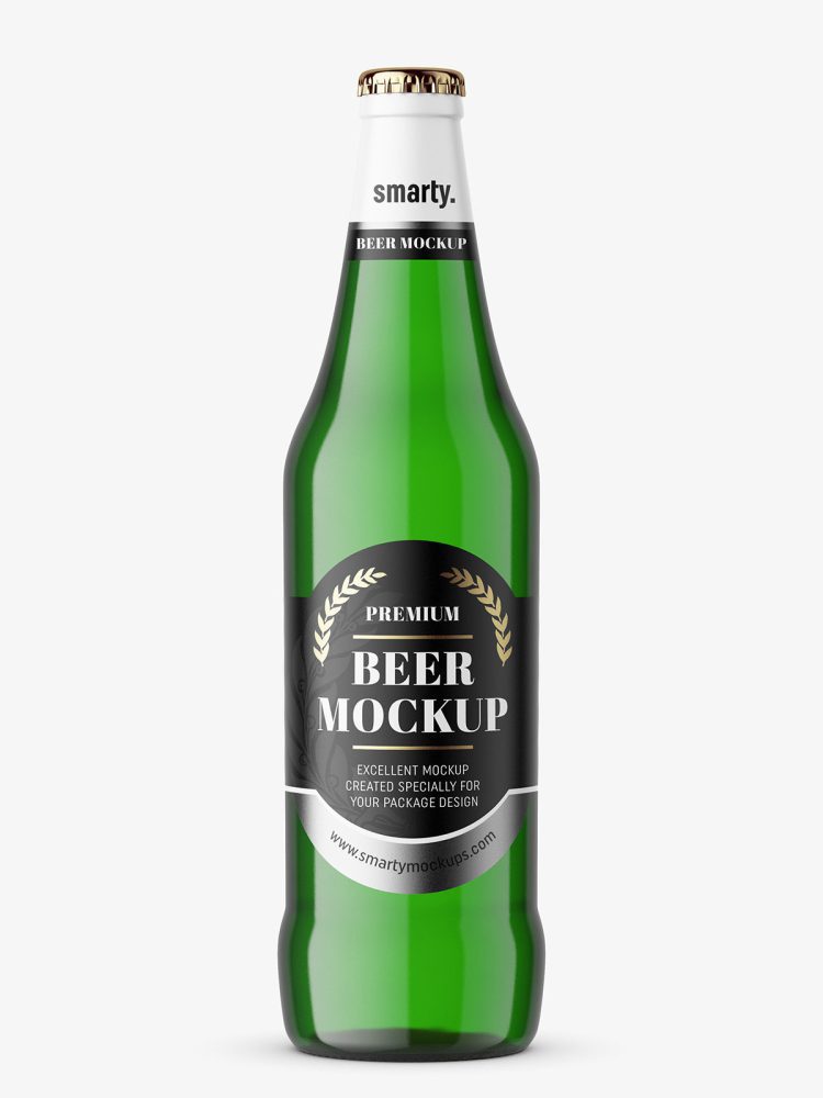 Green beer bottle mockup