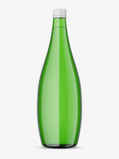 Green glass bottle with mineral water mockup