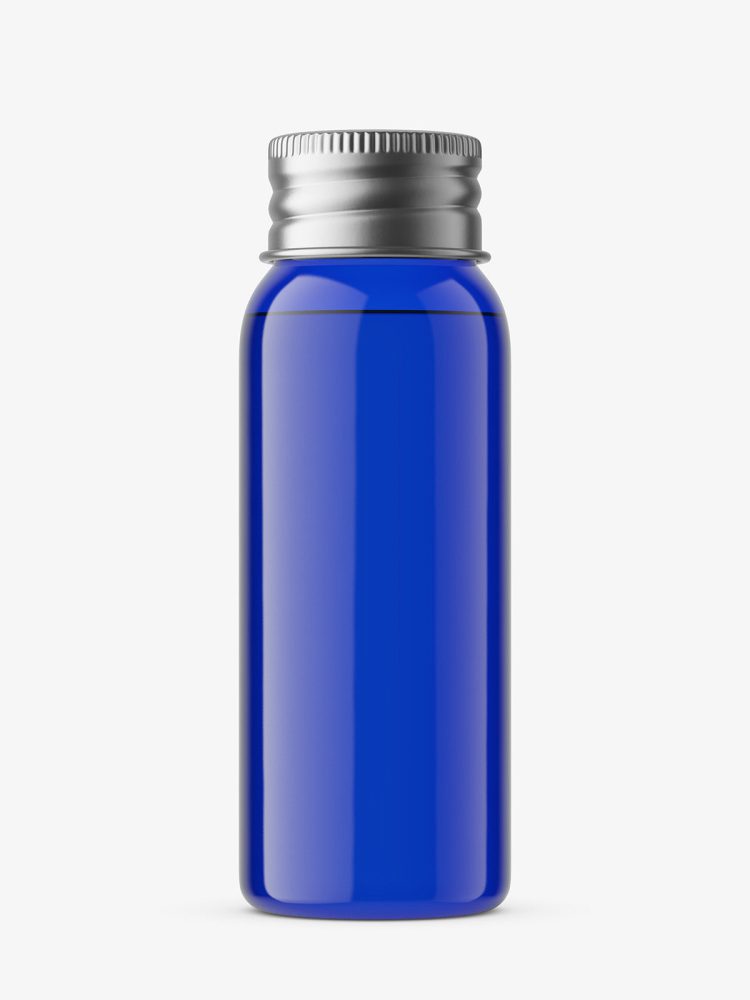 30 ml bottle with silver cap mockup / cobalt