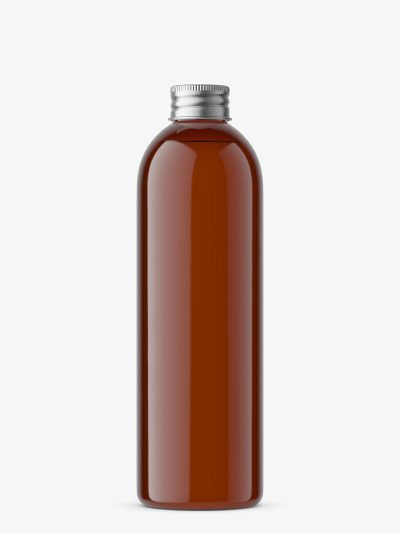 Bottle with silver cap mockup / amber