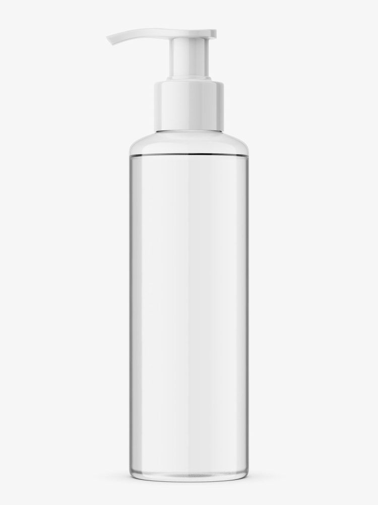 Transparent bottle with pump mockup