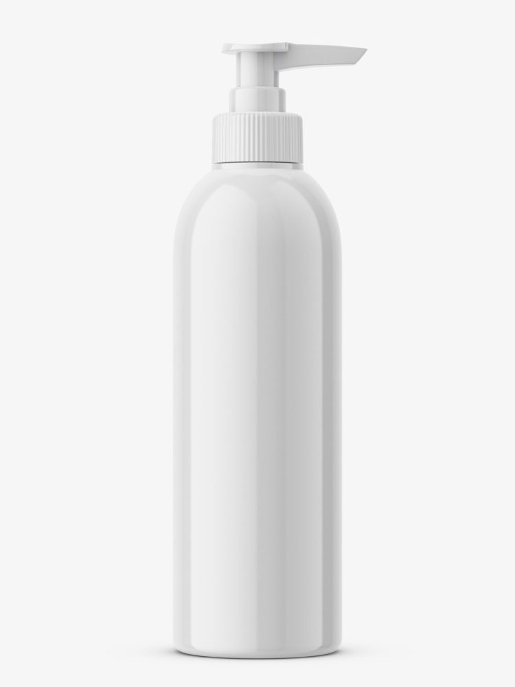 Glossy plastic bottle with pump mockup