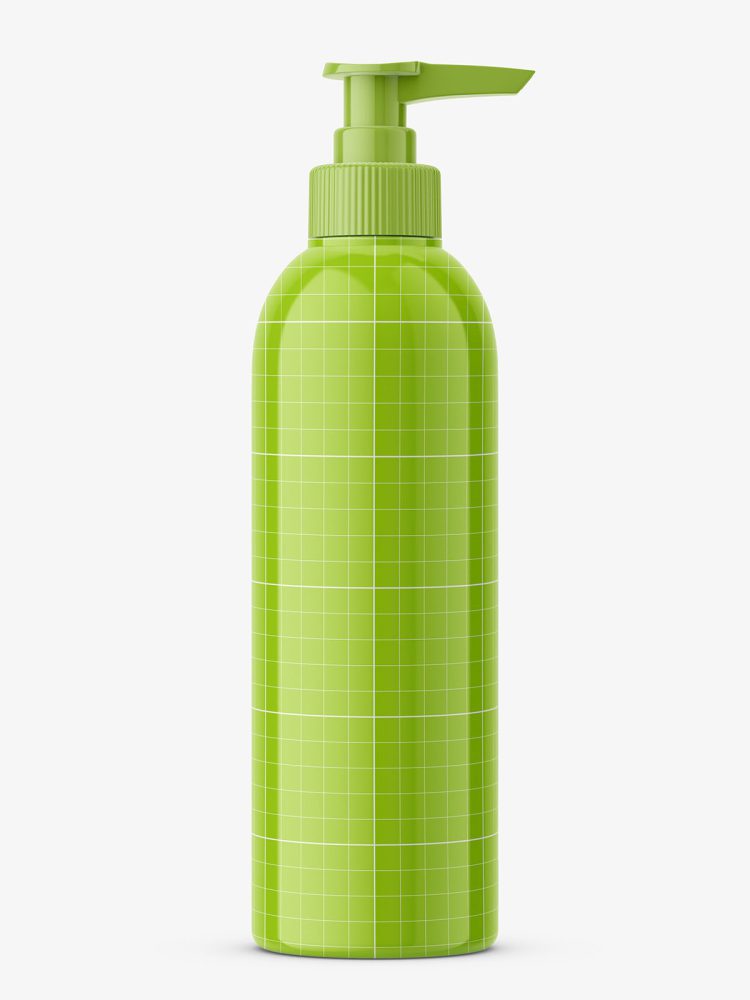 Glossy plastic bottle with pump mockup