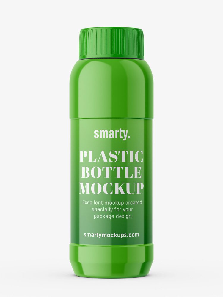 Round glossy plastic bottle mockup