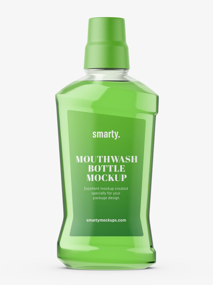 Transparent mouthwash bottle mockup