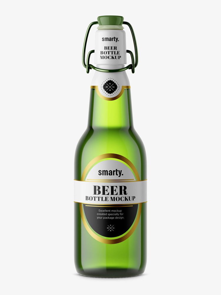 Beer bottle mockup with swing top / green