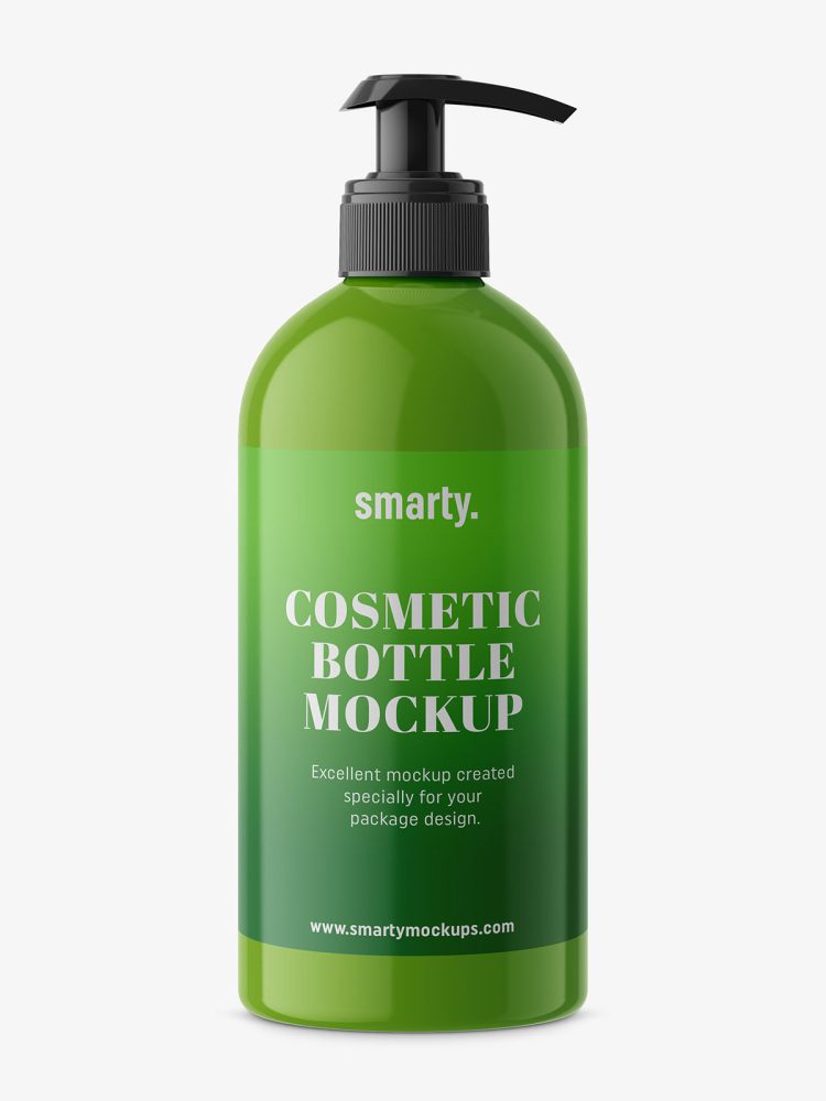 Universal glossy bottle with pump mockup