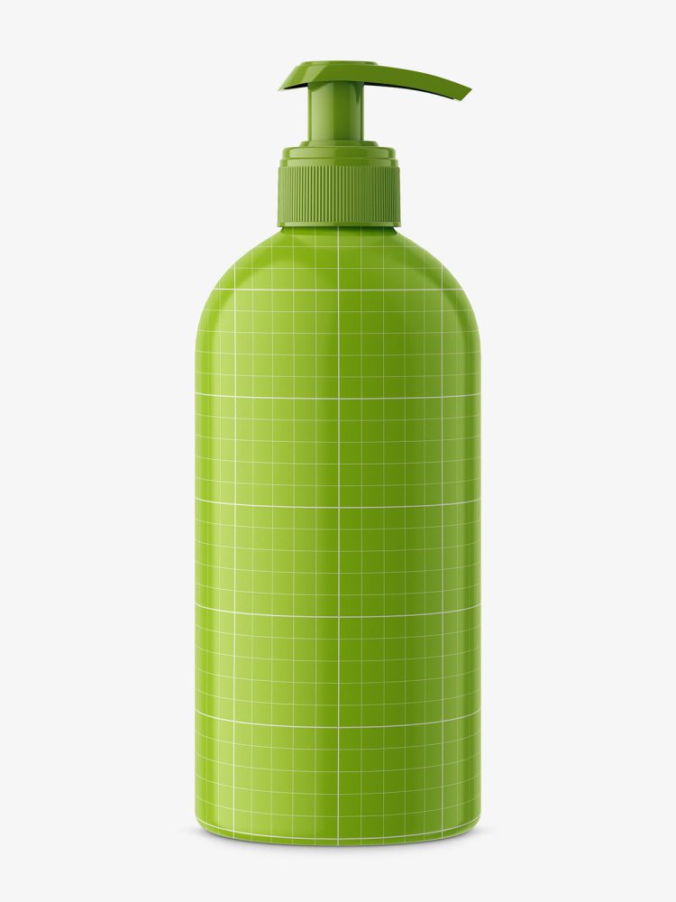 Universal glossy bottle with pump mockup