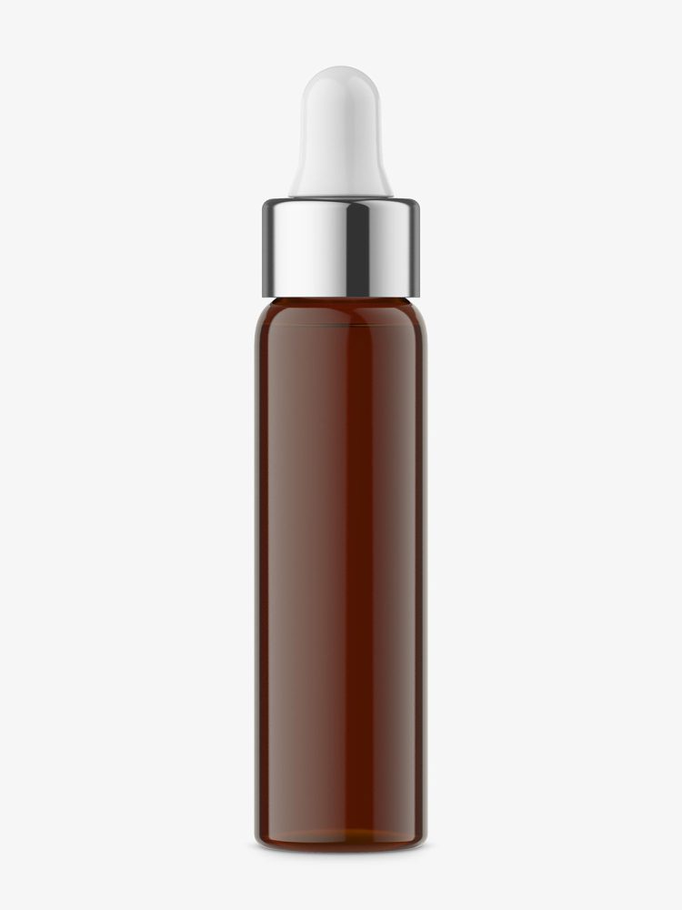 Dropper bottle with silver ring mockup / amber