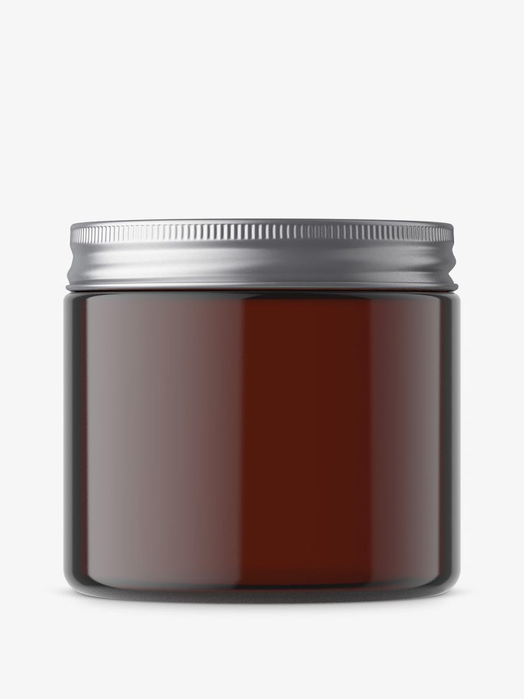 Plastic jar with silver lid mockup / amber