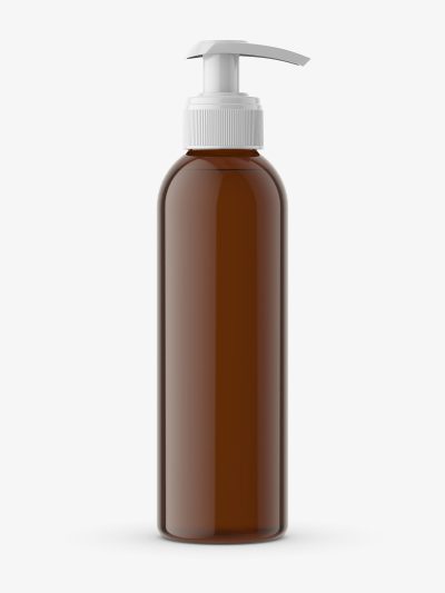 Amber cosmetic bottle with pump mockup