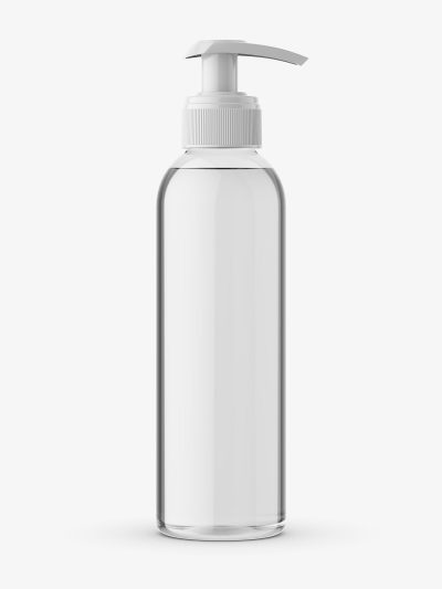 Transparent cosmetic bottle with pump mockup