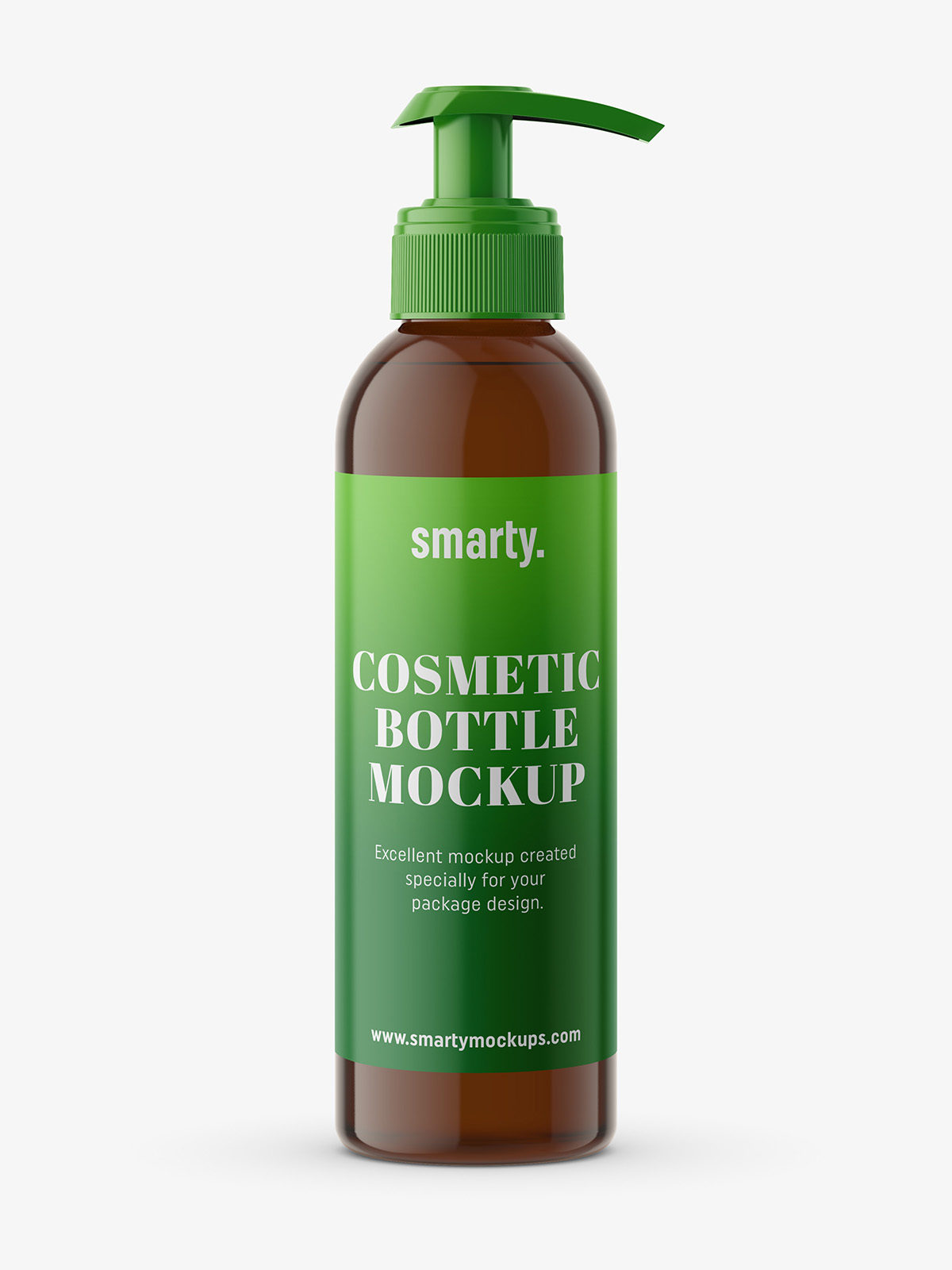 Download Amber cosmetic bottle with pump mockup - Smarty Mockups