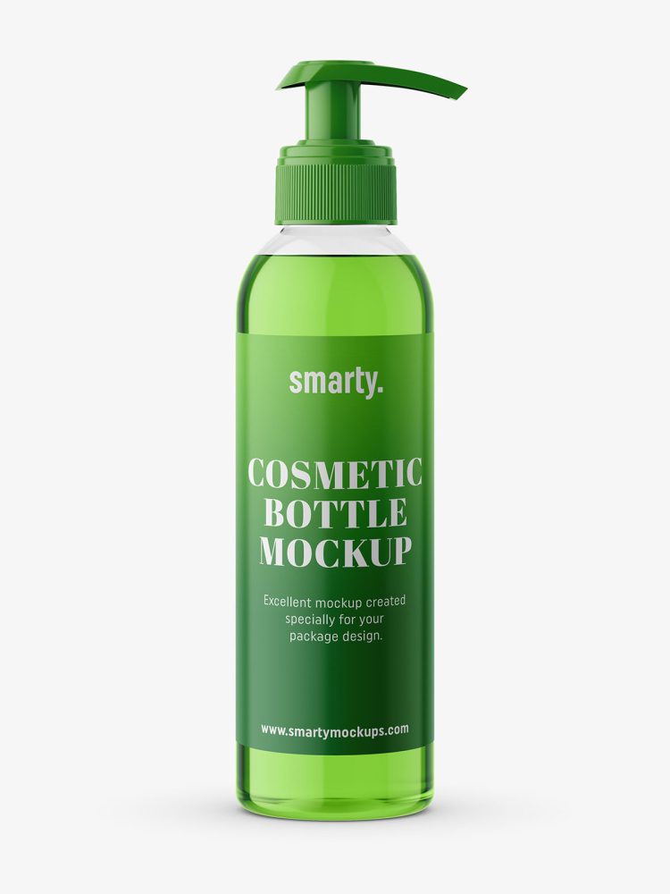 Transparent cosmetic bottle with pump mockup