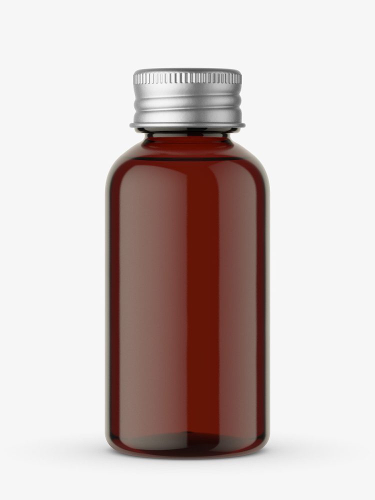 Amber bottle with silver cap mockup