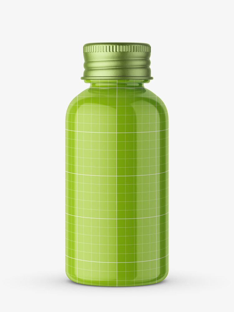 Glossy bottle with silver cap mockup
