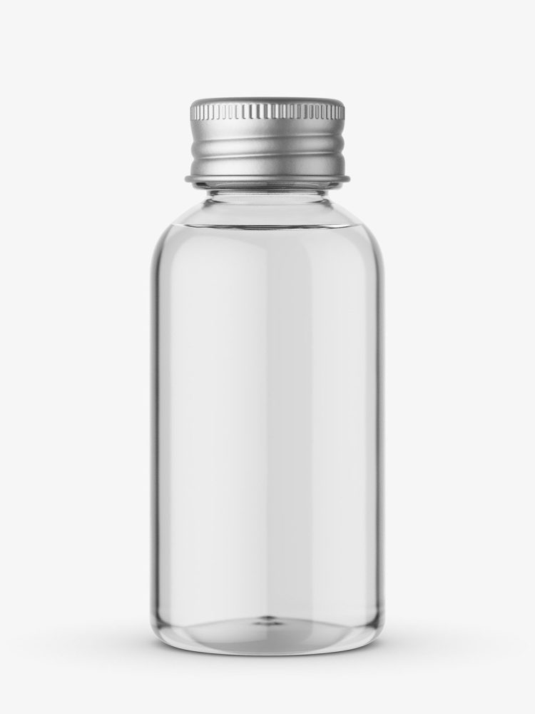 Transparent bottle with silver cap mockup