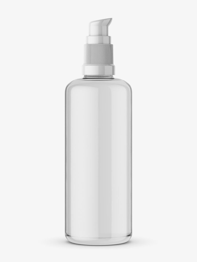 Transparent bottle with push spray mockup