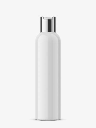 Glossy bottle with silver press cap mockup