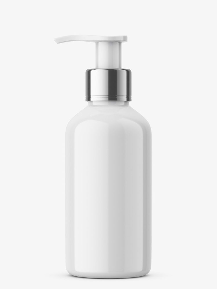 Glossy cosmetic bottle with pump