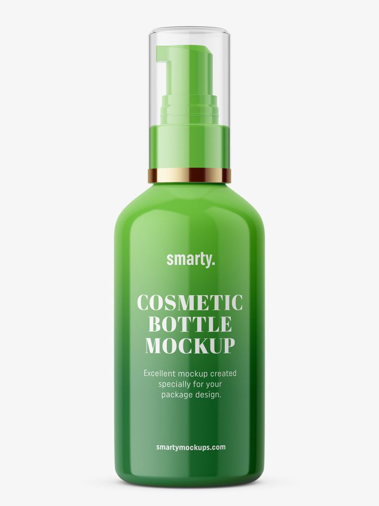 Glossy cosmetic bottle with pump