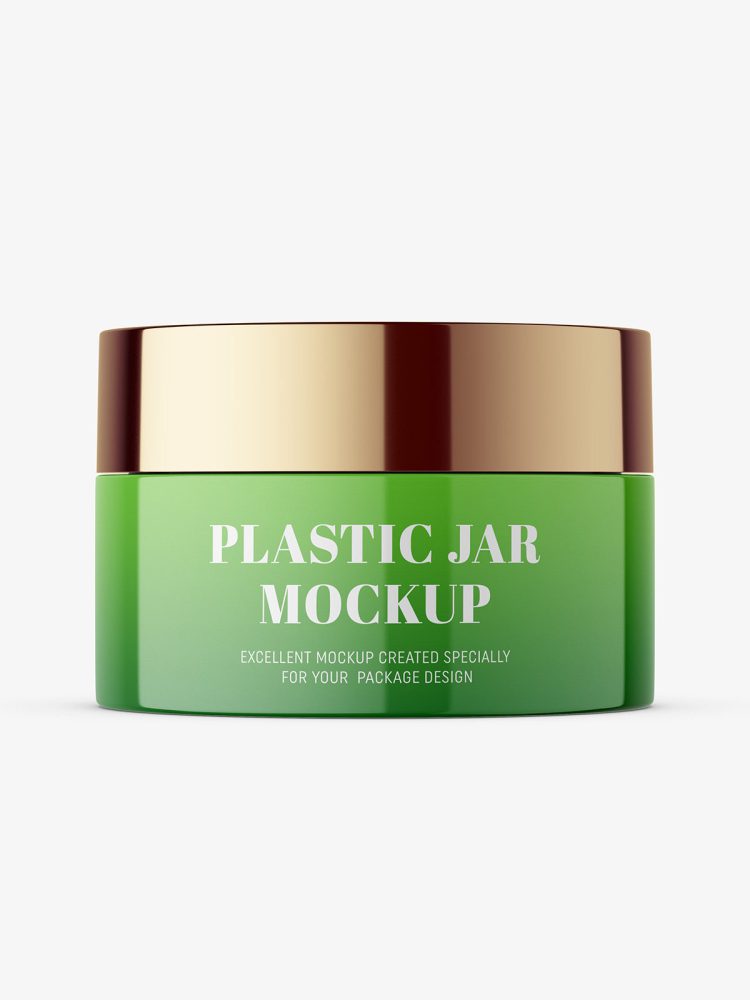Glossy cosmetic jar with metallic cap mockup