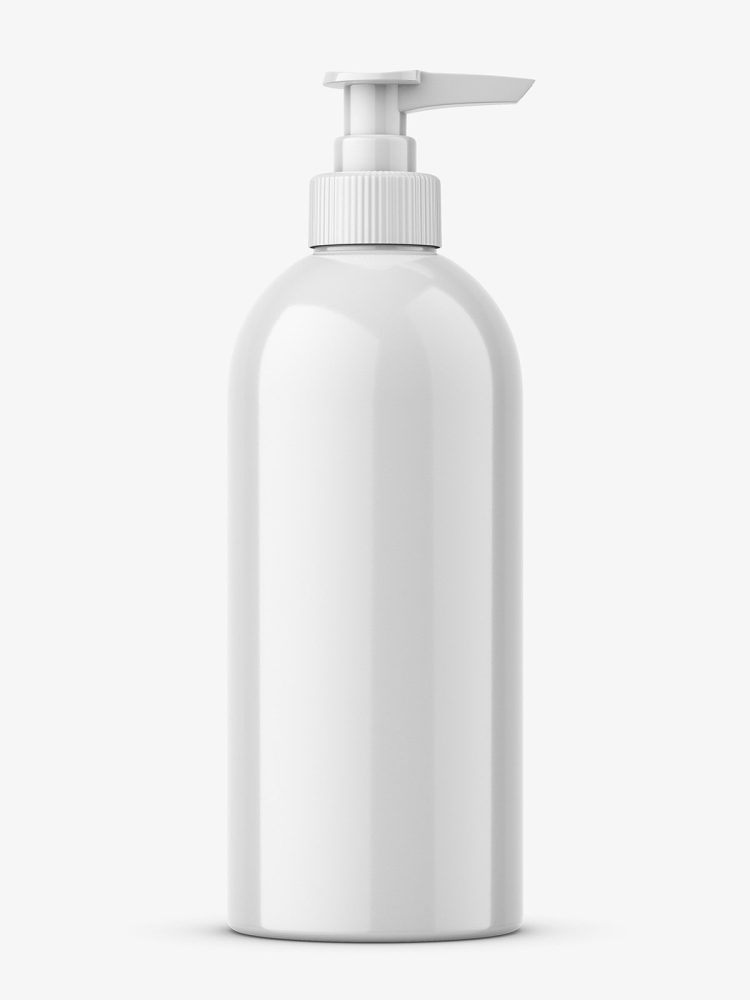 Plastic glossy bottle with pump mockup