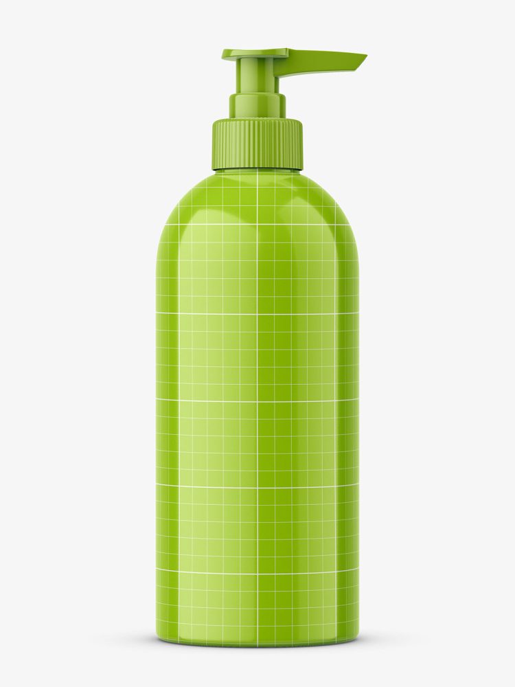 Plastic glossy bottle with pump mockup