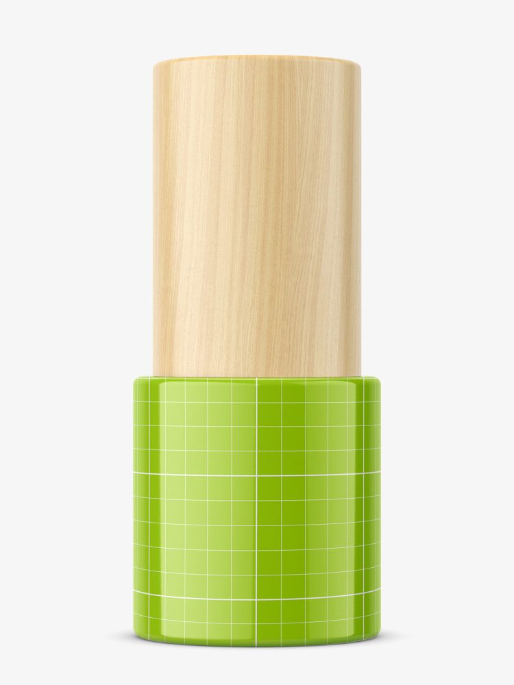 Glossy bottle with wooden cap mockup