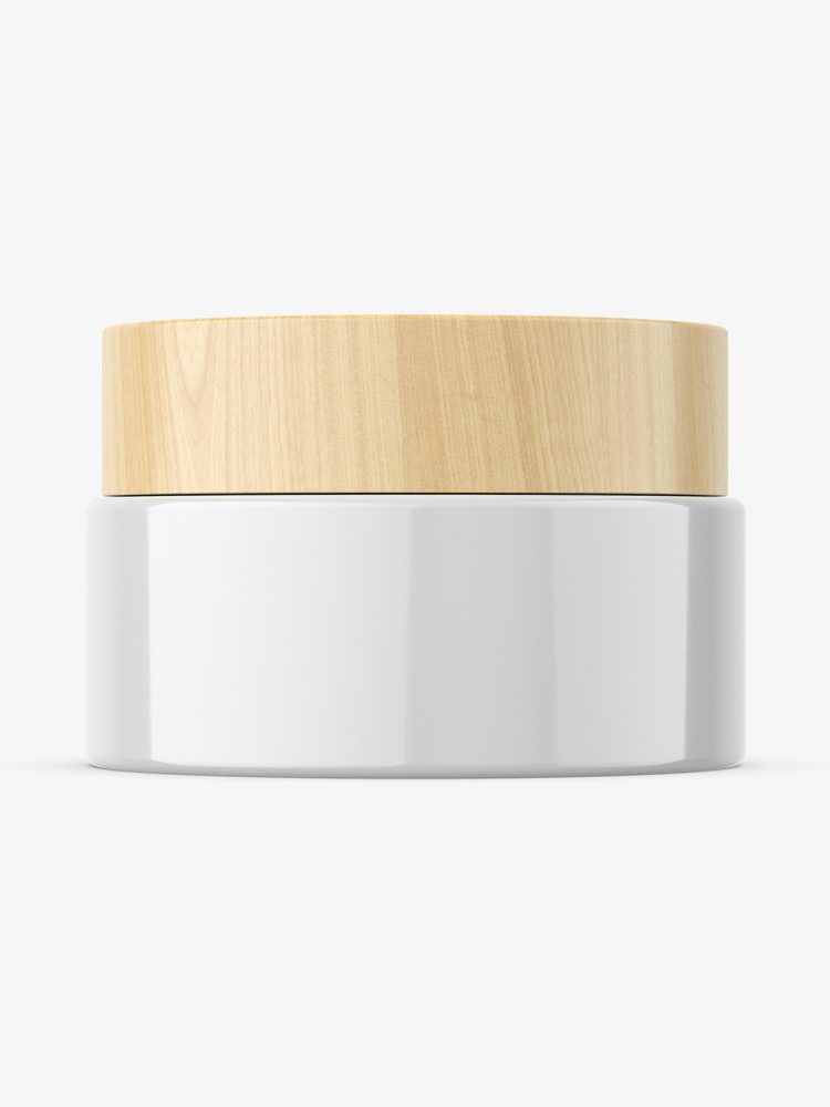 Glossy jar with wooden cap mockup