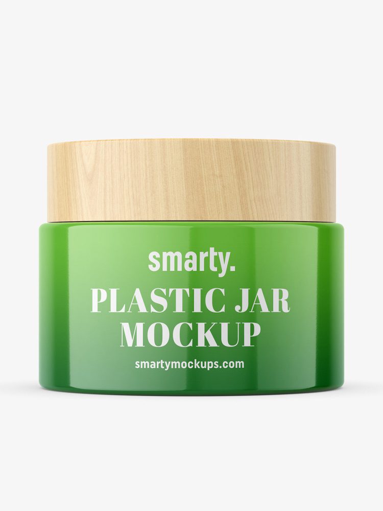 Glossy jar with wooden cap mockup