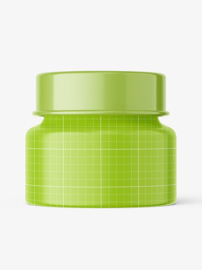 Download Glass cosmetic jar with glossy cap mockup - Smarty Mockups