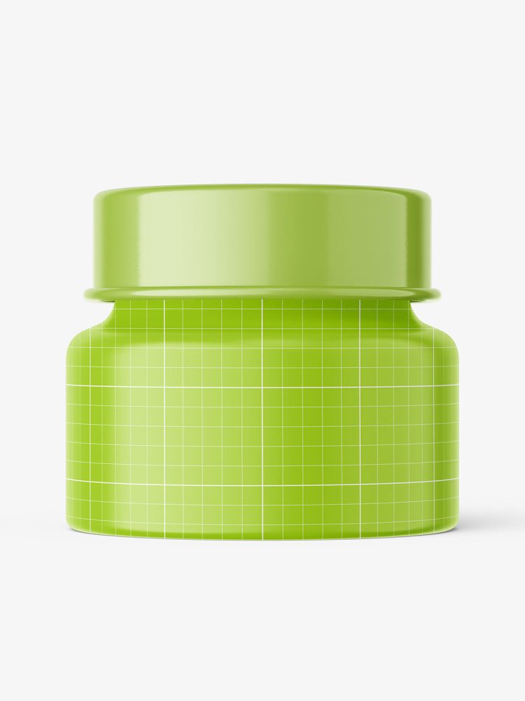 Glass cosmetic jar with glossy cap mockup