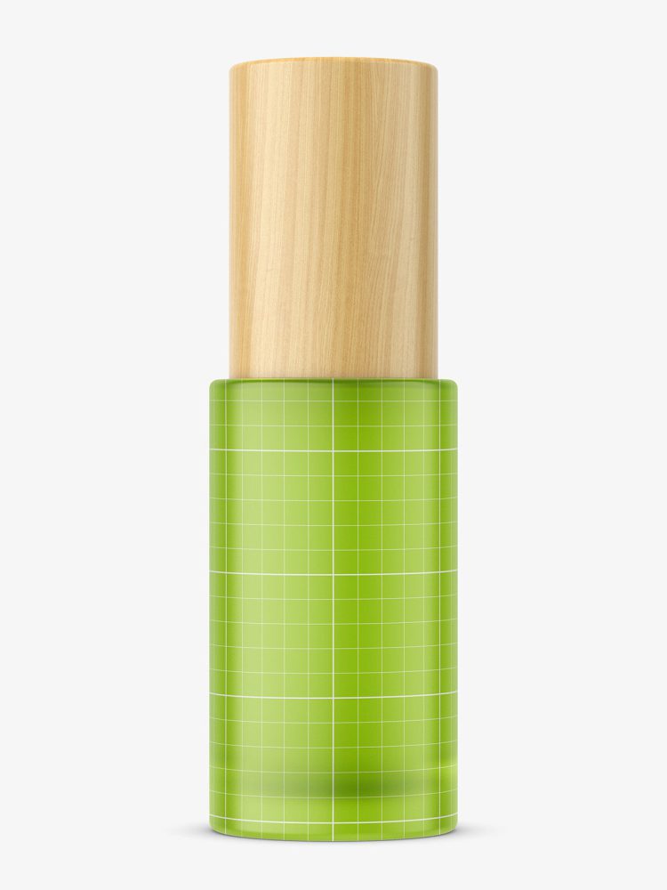 Frosted bottle with wooden cap mockup