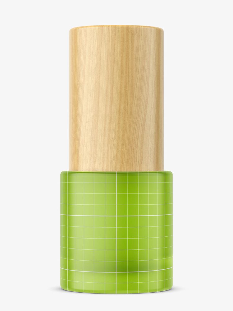 Frosted bottle with wooden cap mockup