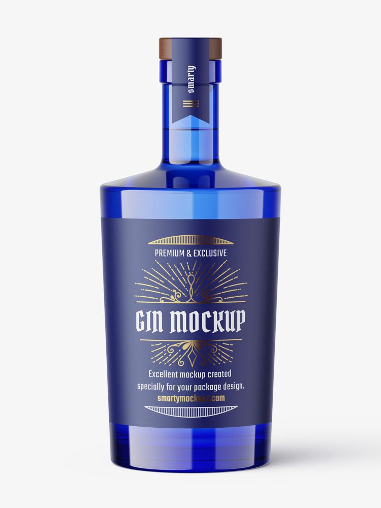Blue gin bottle mockup