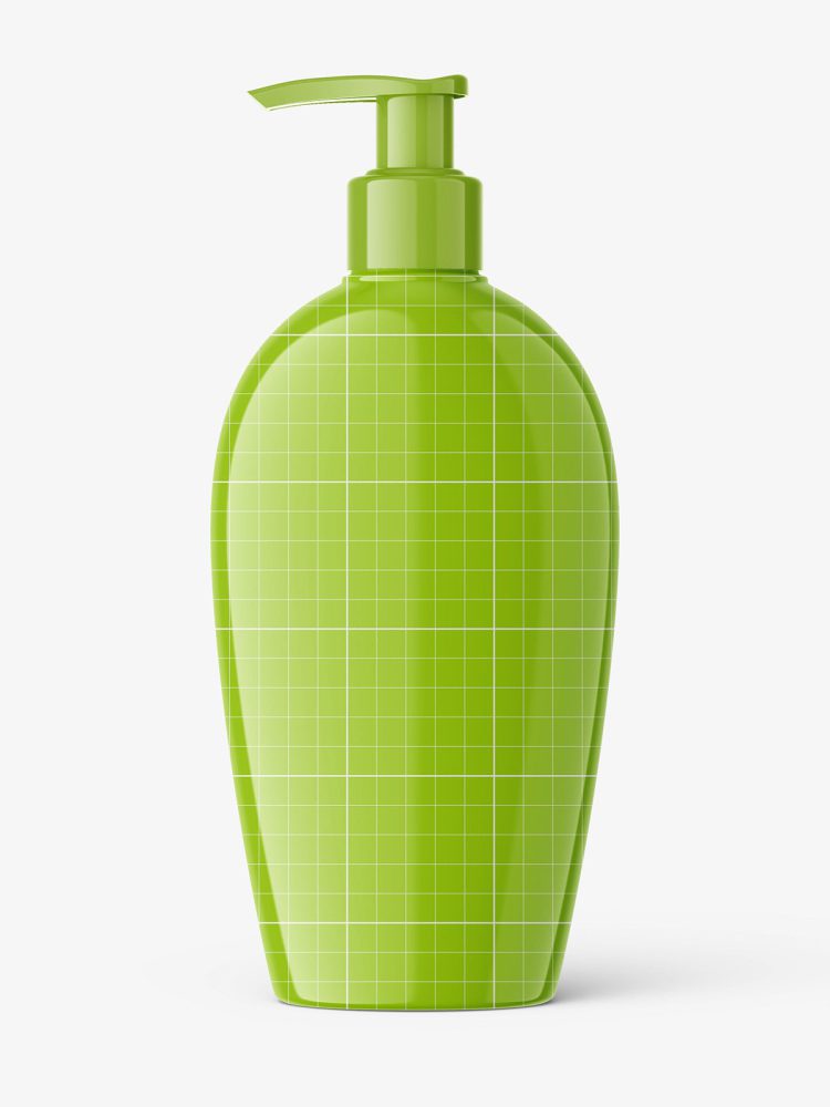 Glossy cosmetic bottle with pump mockup