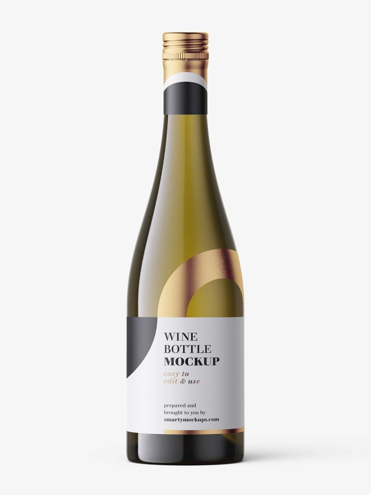 White wine in dark bottle mockup