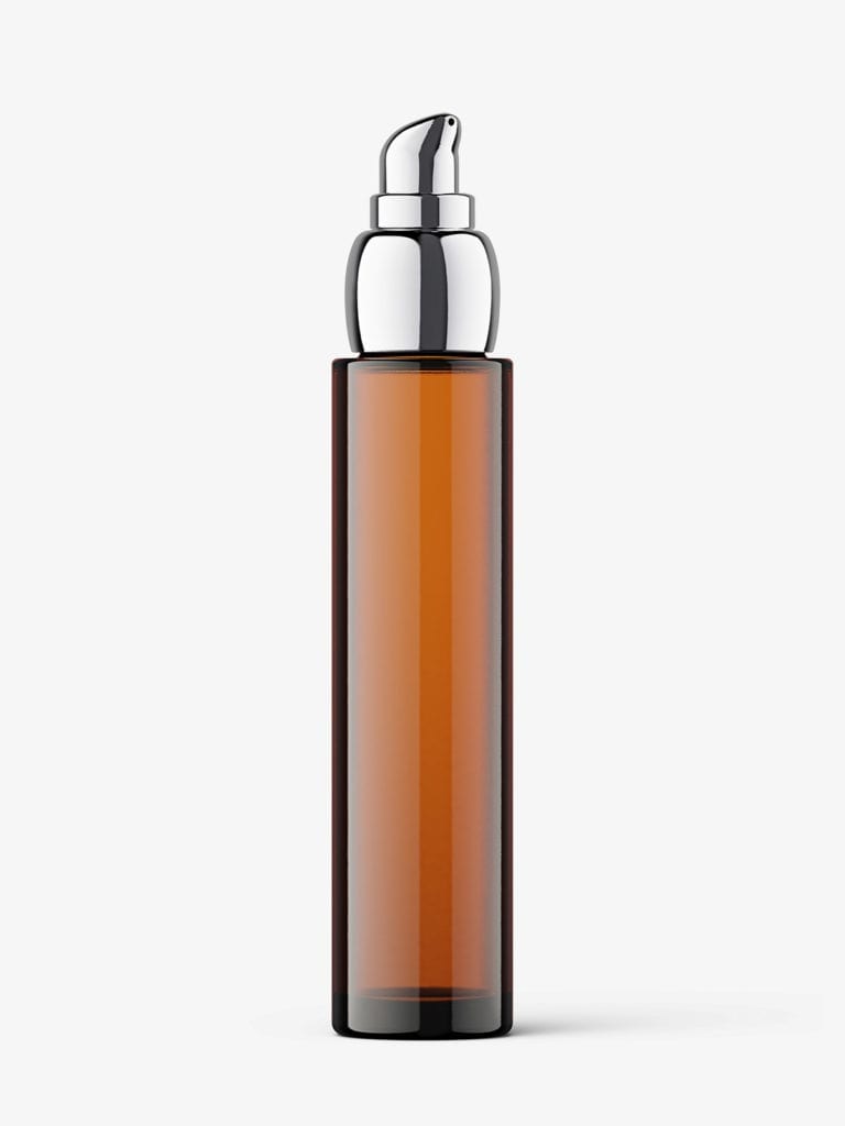 Download Glass bottle with airless pump mockup / amber - Smarty Mockups