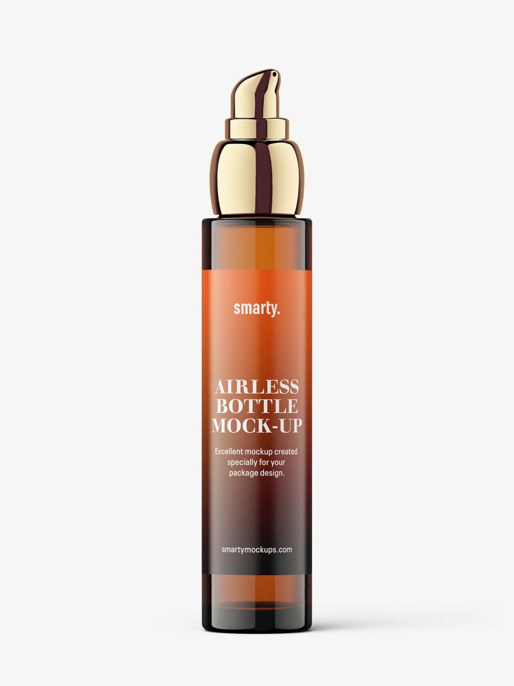 Glass bottle with airless pump mockup / amber