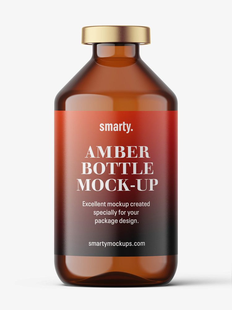 Amber bottle with crimp seal mockup / 100ml