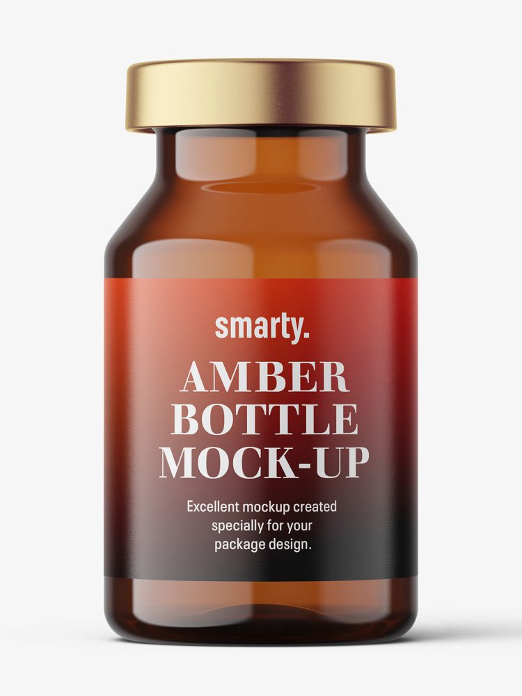 Amber bottle with crimp seal mockup / 10ml