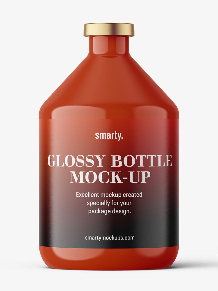 Glossy bottle with crimp seal mockup / 200ml