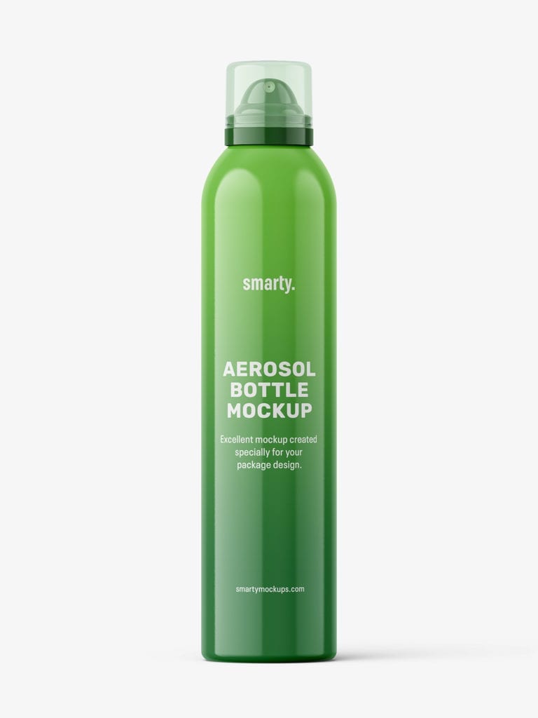 Glossy aerosol bottle mockup / 300 ml - Smarty Mockups