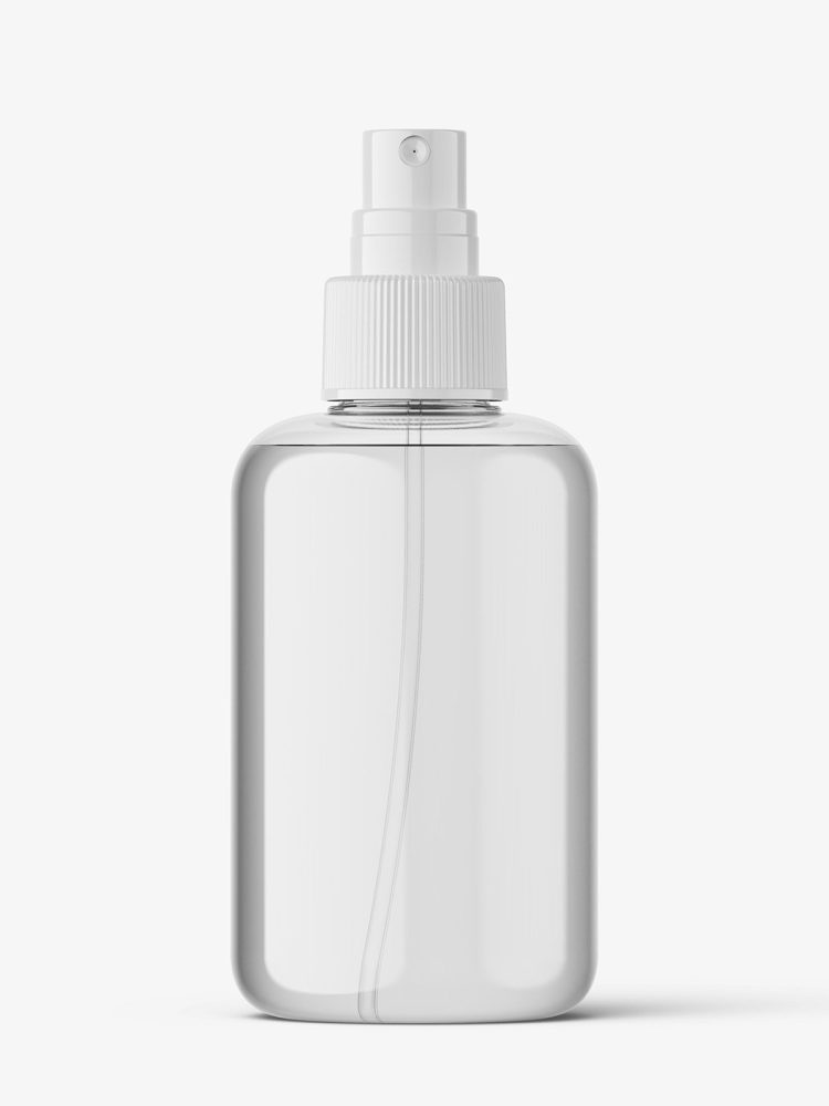 Transparent bottle with spray cap mockup