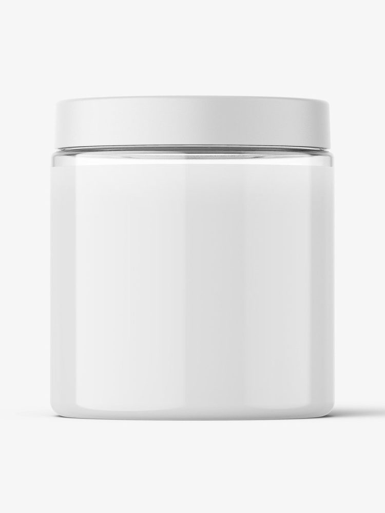 Transparent jar filled with cream mockup / 250ml