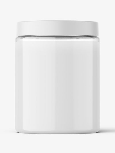 Transparent jar filled with cream mockup / 300ml