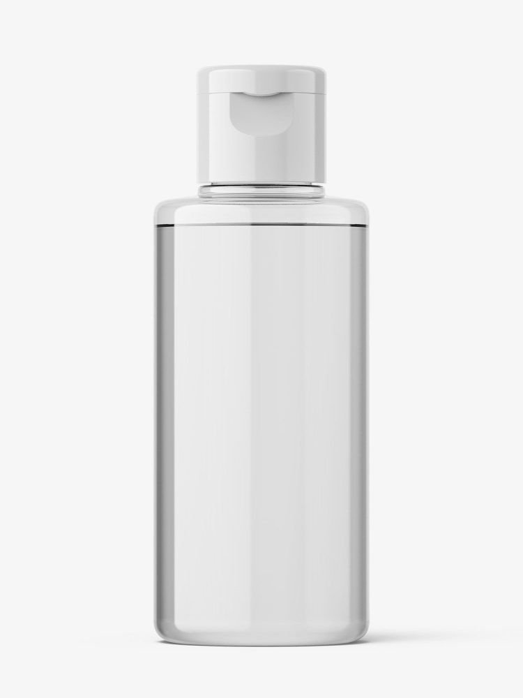 Transparent bottle with flip top mockup / 100 ml