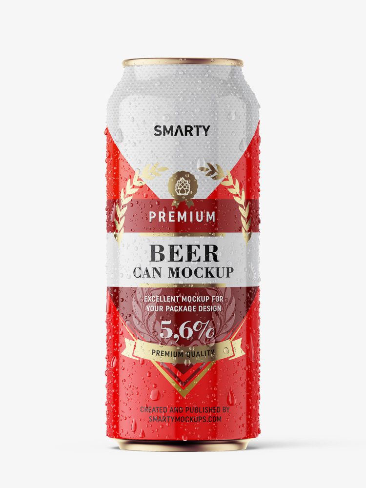 Glossy beer can with condensation mockup / 500 ml
