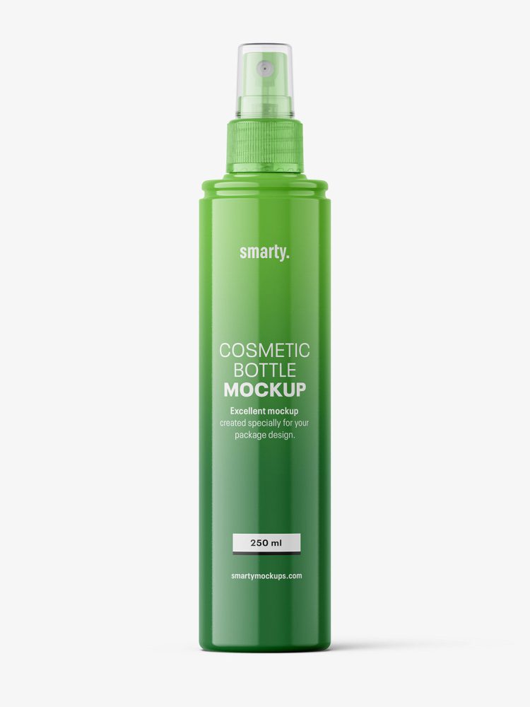 Glossy spray bottle mockup